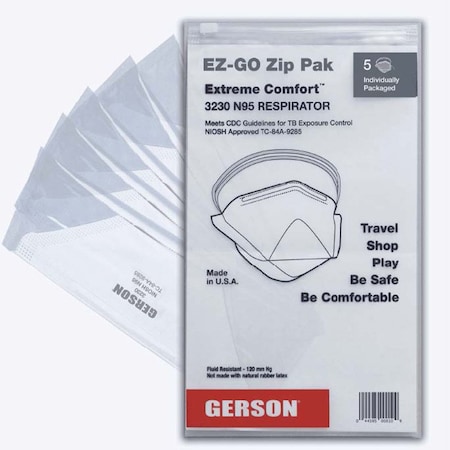 Gerson NIOSH N95 Particulate Respirator, Pouch Style. Individually Wrapped. EZ-GO 5 PAK, 40 Pack, 200PK 083230-EZGOB